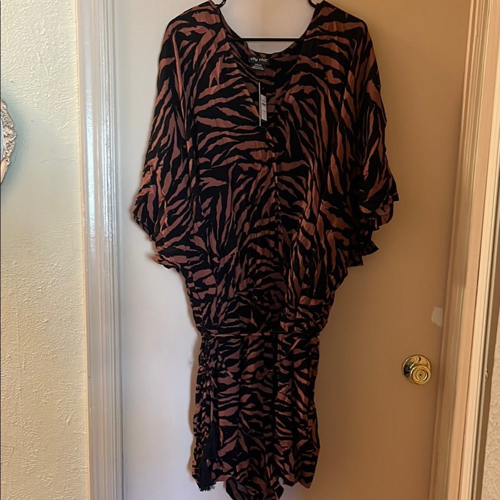 City Chic Asymmetrical Black and Brown Dress